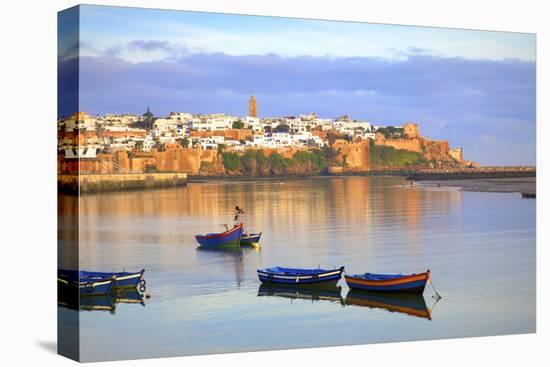 Harbour and Fishing Boats with Oudaia Kasbah and Coastline in Background, Rabat, Morocco-Neil Farrin-Stretched Canvas
