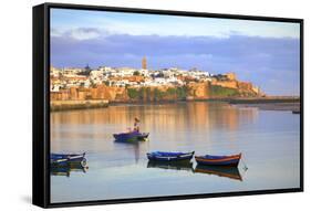 Harbour and Fishing Boats with Oudaia Kasbah and Coastline in Background, Rabat, Morocco-Neil Farrin-Framed Stretched Canvas