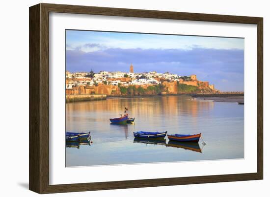 Harbour and Fishing Boats with Oudaia Kasbah and Coastline in Background, Rabat, Morocco-Neil Farrin-Framed Photographic Print