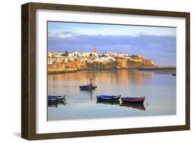 Harbour and Fishing Boats with Oudaia Kasbah and Coastline in Background, Rabat, Morocco-Neil Farrin-Framed Photographic Print