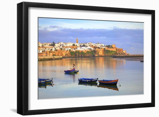 Harbour and Fishing Boats with Oudaia Kasbah and Coastline in Background, Rabat, Morocco-Neil Farrin-Framed Photographic Print