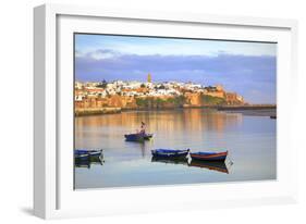 Harbour and Fishing Boats with Oudaia Kasbah and Coastline in Background, Rabat, Morocco-Neil Farrin-Framed Photographic Print