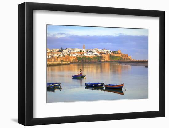 Harbour and Fishing Boats with Oudaia Kasbah and Coastline in Background, Rabat, Morocco-Neil Farrin-Framed Photographic Print