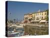 Harbour and Waterfront Cafes, Lazise, Lake Garda, Veneto, Italian Lakes, Italy, Europe-James Emmerson-Stretched Canvas