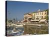Harbour and Waterfront Cafes, Lazise, Lake Garda, Veneto, Italian Lakes, Italy, Europe-James Emmerson-Stretched Canvas