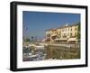 Harbour and Waterfront Cafes, Lazise, Lake Garda, Veneto, Italian Lakes, Italy, Europe-James Emmerson-Framed Photographic Print