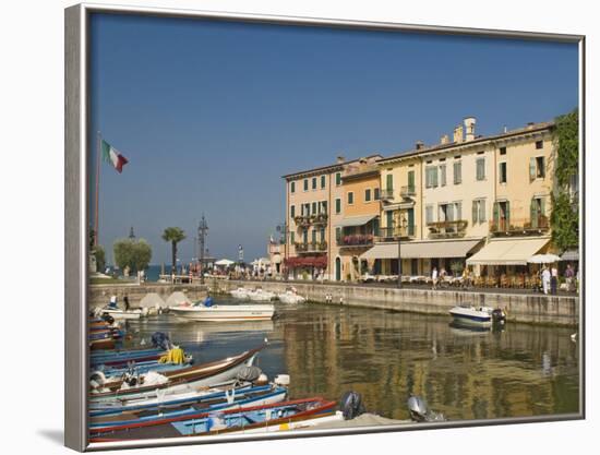 Harbour and Waterfront Cafes, Lazise, Lake Garda, Veneto, Italian Lakes, Italy, Europe-James Emmerson-Framed Photographic Print