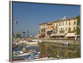 Harbour and Waterfront Cafes, Lazise, Lake Garda, Veneto, Italian Lakes, Italy, Europe-James Emmerson-Framed Photographic Print