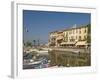 Harbour and Waterfront Cafes, Lazise, Lake Garda, Veneto, Italian Lakes, Italy, Europe-James Emmerson-Framed Photographic Print