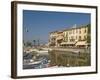 Harbour and Waterfront Cafes, Lazise, Lake Garda, Veneto, Italian Lakes, Italy, Europe-James Emmerson-Framed Photographic Print