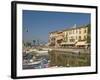 Harbour and Waterfront Cafes, Lazise, Lake Garda, Veneto, Italian Lakes, Italy, Europe-James Emmerson-Framed Photographic Print