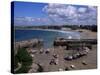 Harbour at Low Tide with Town Beach Beyond, Newquay, Cornwall, England, United Kingdom-Julian Pottage-Stretched Canvas