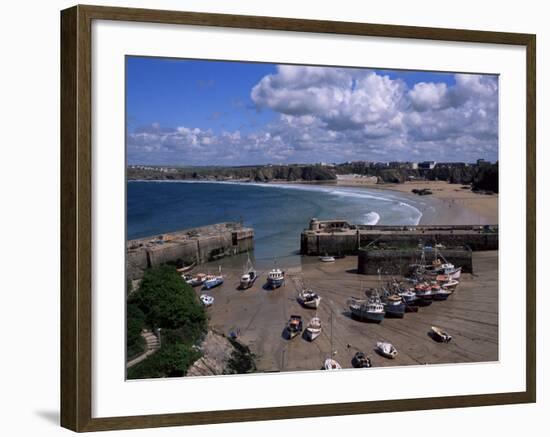 Harbour at Low Tide with Town Beach Beyond, Newquay, Cornwall, England, United Kingdom-Julian Pottage-Framed Photographic Print