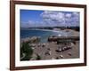 Harbour at Low Tide with Town Beach Beyond, Newquay, Cornwall, England, United Kingdom-Julian Pottage-Framed Photographic Print