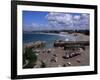 Harbour at Low Tide with Town Beach Beyond, Newquay, Cornwall, England, United Kingdom-Julian Pottage-Framed Photographic Print