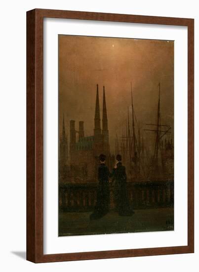 Harbour at Night (Sister), 1818-1820-Caspar David Friedrich-Framed Giclee Print