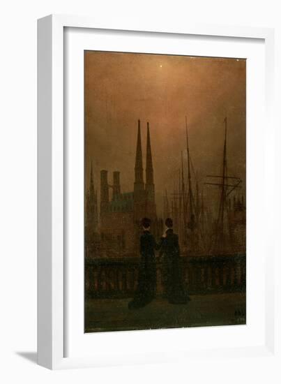 Harbour at Night (Sister), 1818-1820-Caspar David Friedrich-Framed Giclee Print