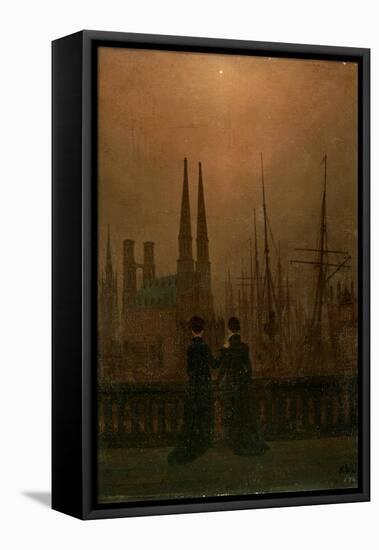 Harbour at Night (Sister), 1818-1820-Caspar David Friedrich-Framed Stretched Canvas