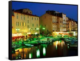 Harbour at Night with Buildings Along Quais Frederic Mistral and Jean Jaures, St. Tropez, France-Barbara Van Zanten-Framed Stretched Canvas