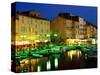 Harbour at Night with Buildings Along Quais Frederic Mistral and Jean Jaures, St. Tropez, France-Barbara Van Zanten-Stretched Canvas