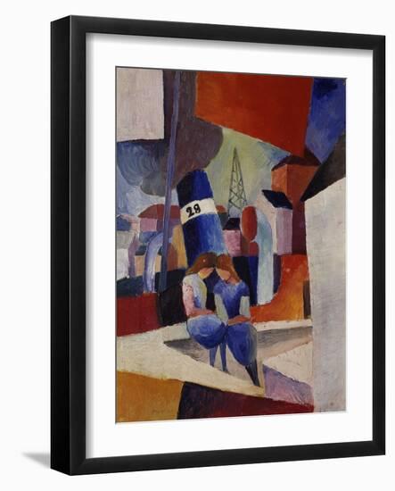 Harbour, Children Sitting on a Wall (Duisburg), 1914-August Macke-Framed Giclee Print