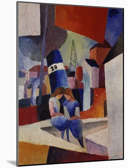 Harbour, Children Sitting on a Wall (Duisburg), 1914-August Macke-Mounted Giclee Print