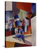 Harbour, Children Sitting on a Wall (Duisburg), 1914-August Macke-Stretched Canvas