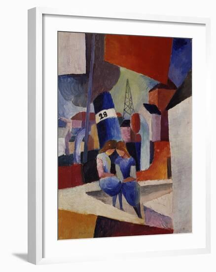 Harbour, Children Sitting on a Wall (Duisburg), 1914-August Macke-Framed Giclee Print