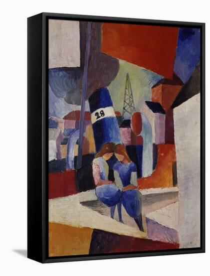 Harbour, Children Sitting on a Wall (Duisburg), 1914-August Macke-Framed Stretched Canvas