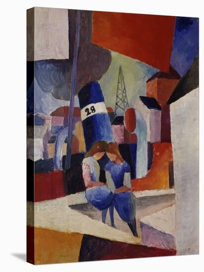 Harbour, Children Sitting on a Wall (Duisburg), 1914-August Macke-Stretched Canvas