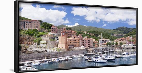 Harbour, Clock Tower, Rio Marina, Island of Elba, Livorno Province, Tuscany, Italy, Mediterranean-Markus Lange-Framed Photographic Print