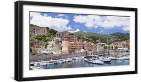 Harbour, Clock Tower, Rio Marina, Island of Elba, Livorno Province, Tuscany, Italy, Mediterranean-Markus Lange-Framed Photographic Print