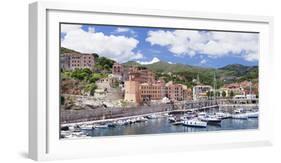 Harbour, Clock Tower, Rio Marina, Island of Elba, Livorno Province, Tuscany, Italy, Mediterranean-Markus Lange-Framed Photographic Print