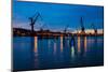 Harbour cranes at dusk, Gothenburg, province of Västra Götalands län, Swede-Andrea Lang-Mounted Photographic Print