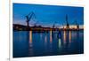 Harbour cranes at dusk, Gothenburg, province of Västra Götalands län, Swede-Andrea Lang-Framed Photographic Print