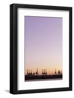 Harbour Cranes in Front of Cloudless Heaven, Dusk, Hanseatic City Hamburg-Axel Schmies-Framed Photographic Print