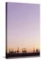 Harbour Cranes in Front of Cloudless Heaven, Dusk, Hanseatic City Hamburg-Axel Schmies-Stretched Canvas