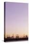 Harbour Cranes in Front of Cloudless Heaven, Dusk, Hanseatic City Hamburg-Axel Schmies-Stretched Canvas