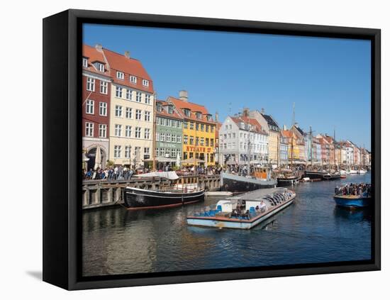 Harbour cruise boats, Nyhavn Harbour, Copenhagen, Denmark, Scandinavia, Europe-Jean Brooks-Framed Stretched Canvas