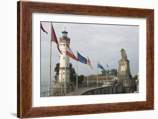 Harbour Entrance with Lighthouse and Lion, Lindau, Lake Constance, Germany-James Emmerson-Framed Photographic Print