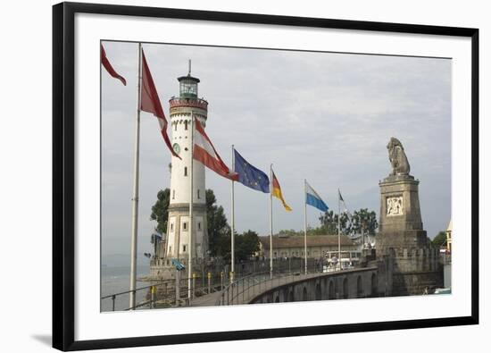 Harbour Entrance with Lighthouse and Lion, Lindau, Lake Constance, Germany-James Emmerson-Framed Photographic Print