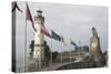 Harbour Entrance with Lighthouse and Lion, Lindau, Lake Constance, Germany-James Emmerson-Stretched Canvas
