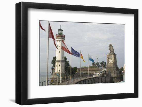 Harbour Entrance with Lighthouse and Lion, Lindau, Lake Constance, Germany-James Emmerson-Framed Premium Photographic Print