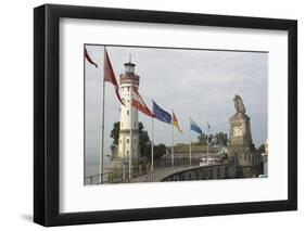 Harbour Entrance with Lighthouse and Lion, Lindau, Lake Constance, Germany-James Emmerson-Framed Premium Photographic Print
