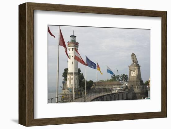 Harbour Entrance with Lighthouse and Lion, Lindau, Lake Constance, Germany-James Emmerson-Framed Photographic Print