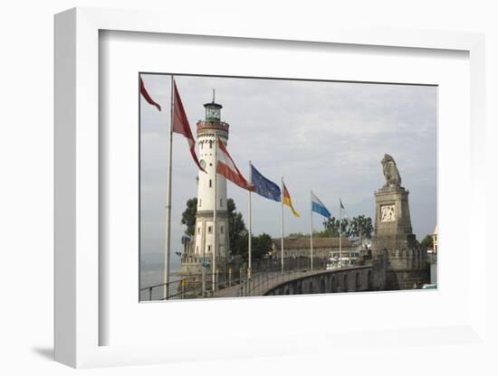 Harbour Entrance with Lighthouse and Lion, Lindau, Lake Constance, Germany-James Emmerson-Framed Photographic Print