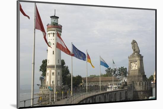 Harbour Entrance with Lighthouse and Lion, Lindau, Lake Constance, Germany-James Emmerson-Mounted Photographic Print