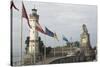 Harbour Entrance with Lighthouse and Lion, Lindau, Lake Constance, Germany-James Emmerson-Stretched Canvas
