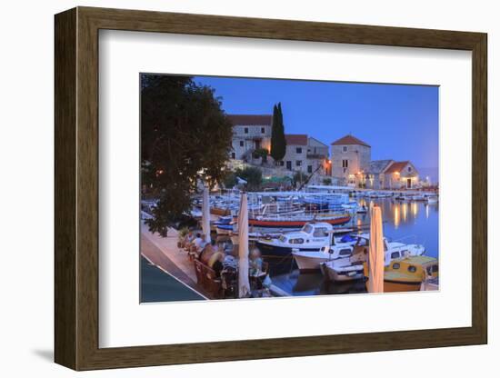 Harbour Lit Up at Dusk, Bol, Brac Island, Dalmatian Coast, Croatia, Europe-John Miller-Framed Photographic Print