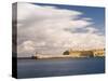 Harbour mole of Grand Harbour in Valletta on Malta with clouds-enricocacciafotografie-Stretched Canvas